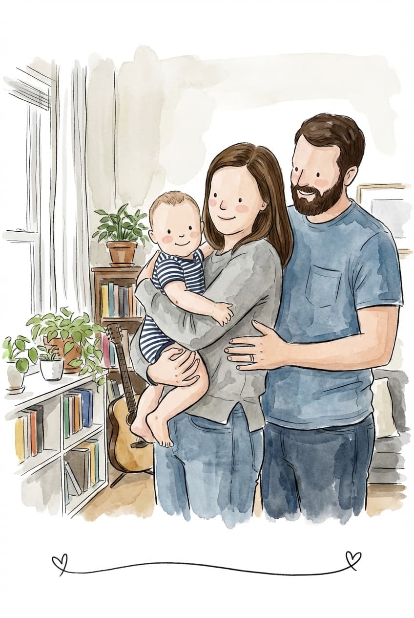 Family photo converted into watercolor illustration