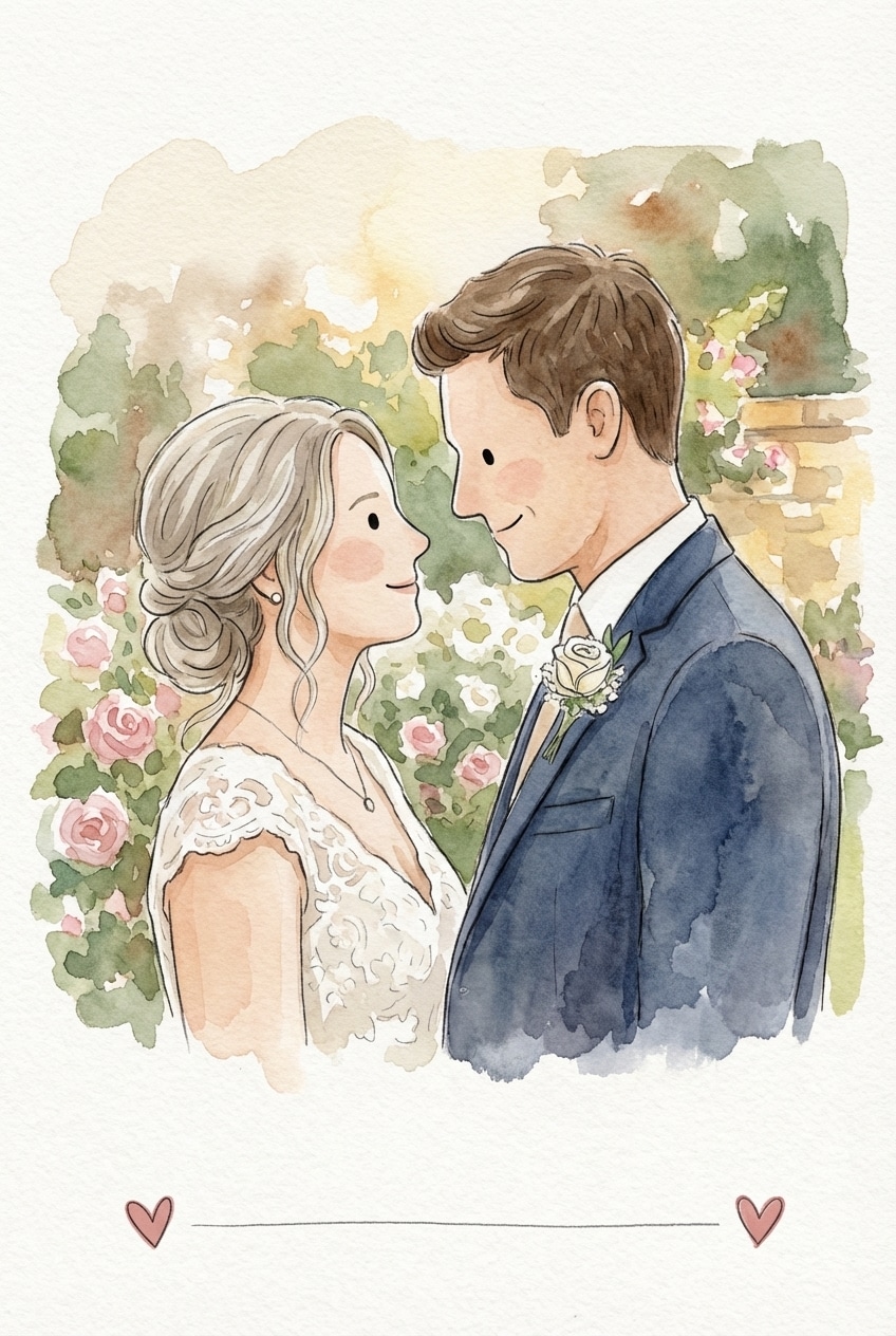 Beautiful watercolor illustration of wedding couple