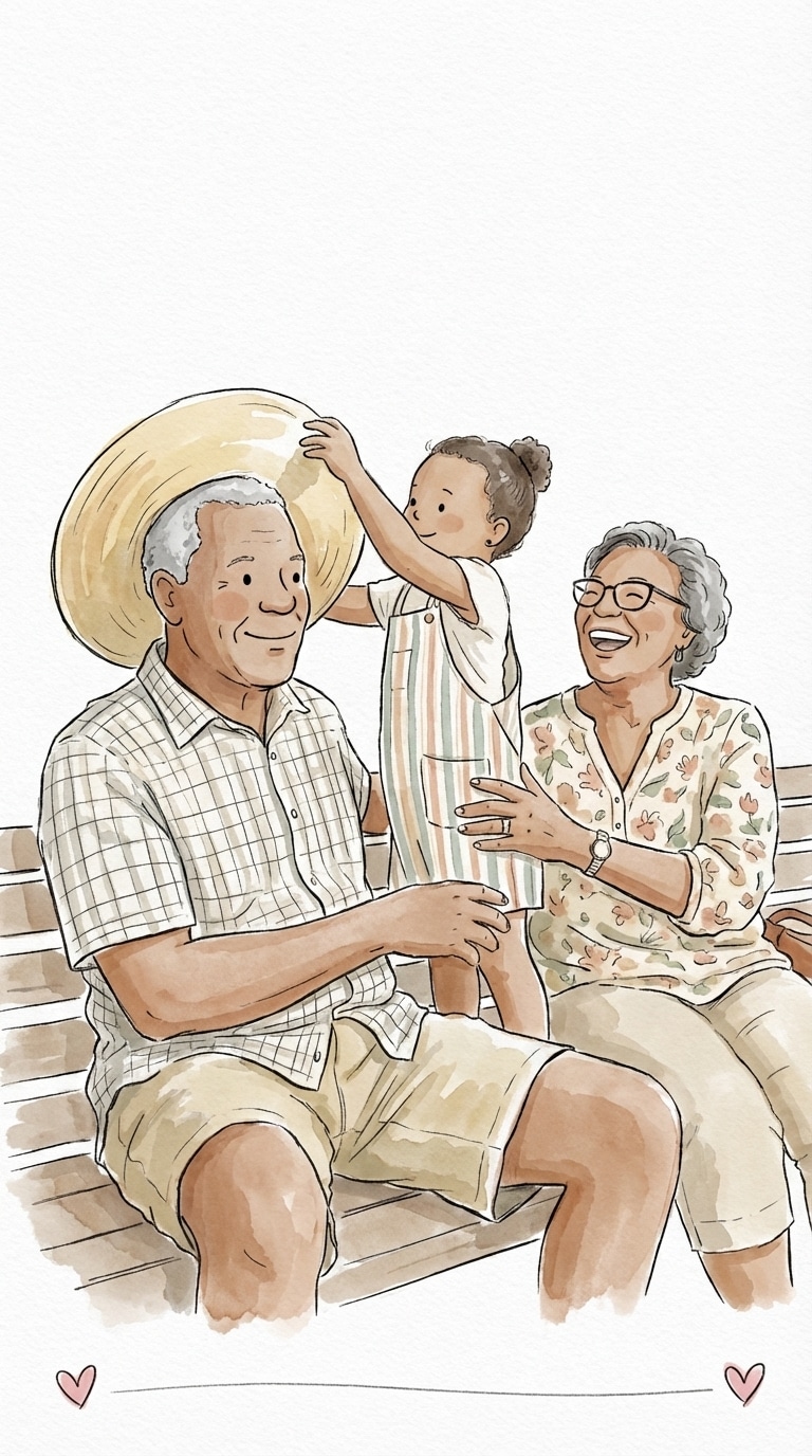 Grandparents and grandchild watercolor illustration